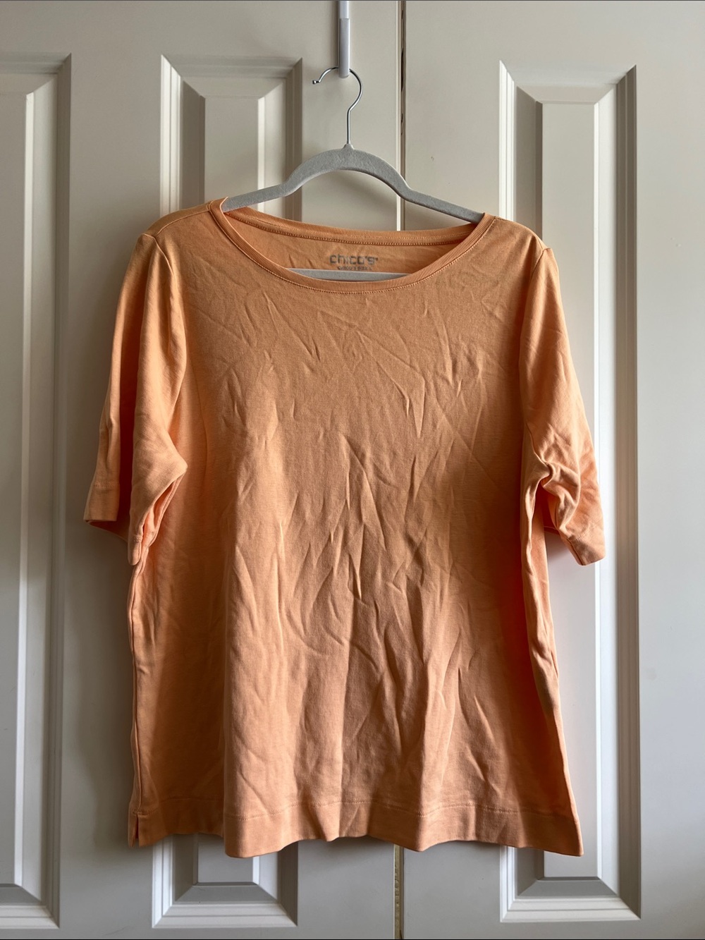 Chico's Peach Short Sleeve Crewneck Tee XL EUC 100% Cotton